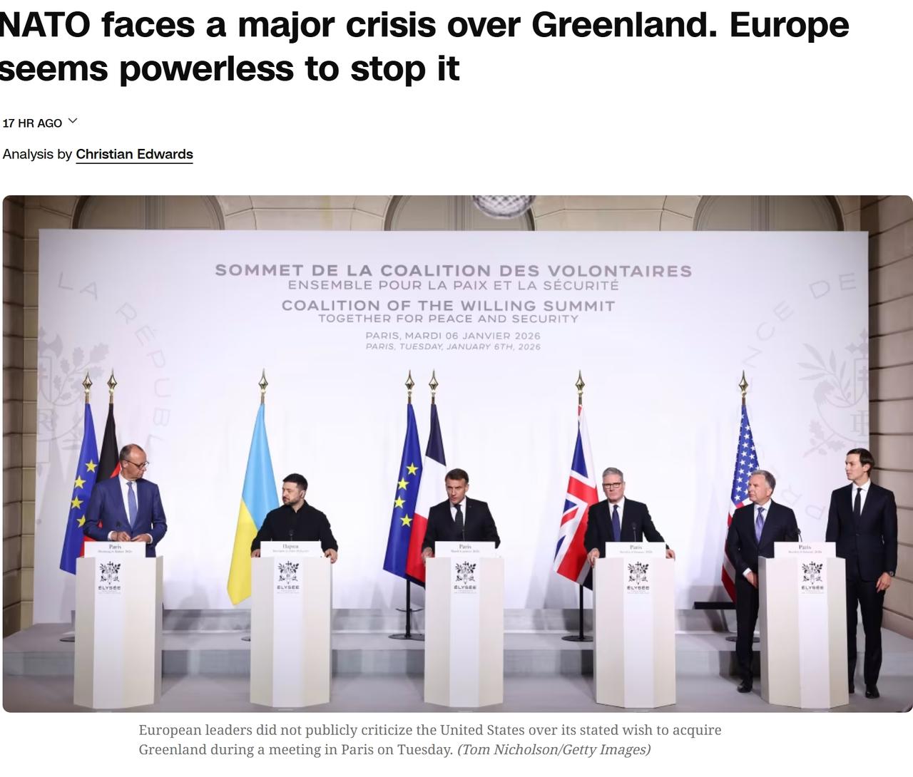 特朗普对格陵兰岛的企图让北约面临一个极其尴尬的处境
美国白宫周二表示，特朗普正在