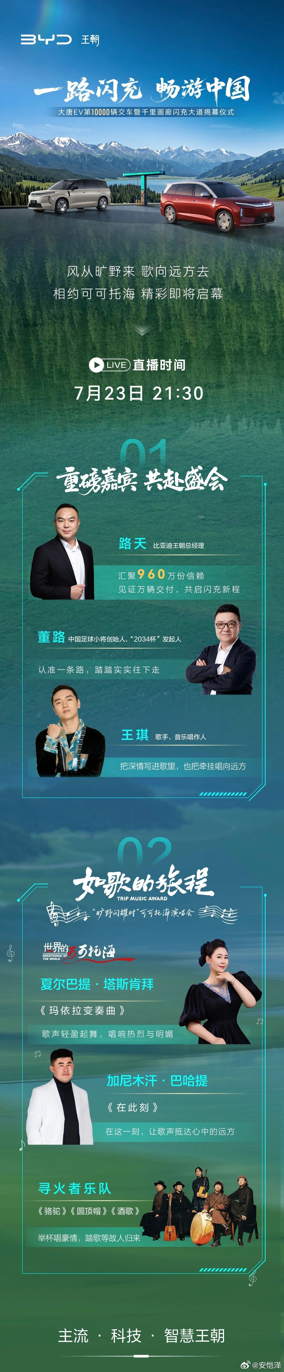 7 月 23 日，比亚迪将在新疆可可托海举办重磅线下盛典，同步完成两大里程碑事件