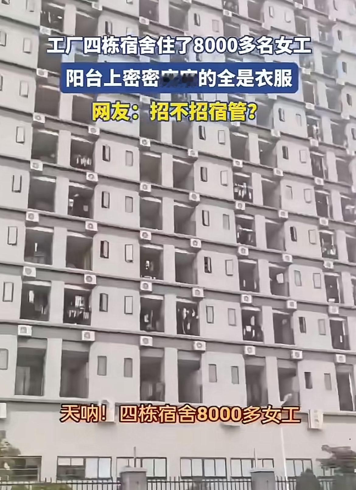 8000名女工同住一栋楼，阳台上全是衣服，这画面想想都震撼，我是不太敢住。之前看