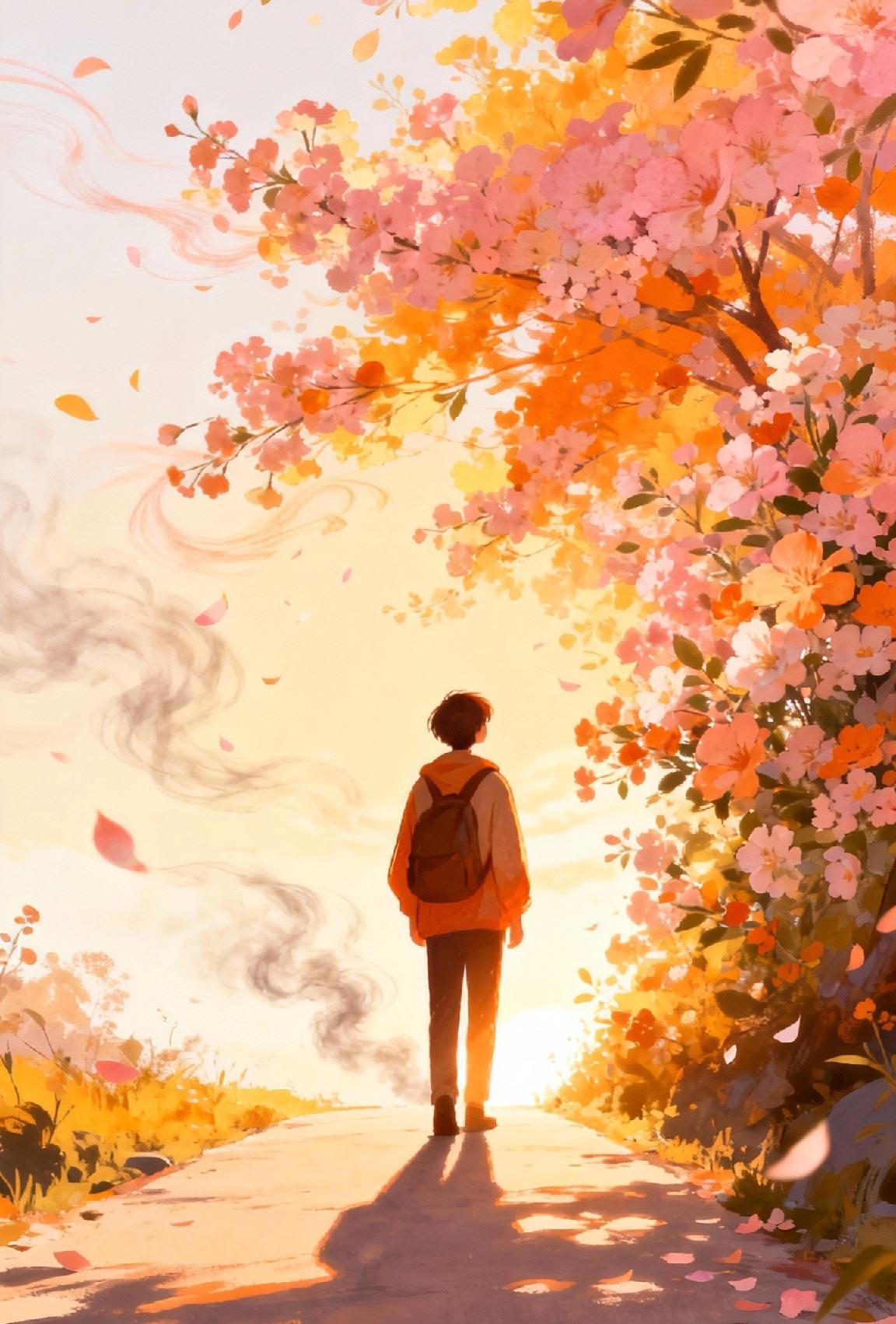 过往艰辛已然随风飘散。
崭新旅途就在你脚下，
前路定会坦荡开阔，
并且伴有繁花相