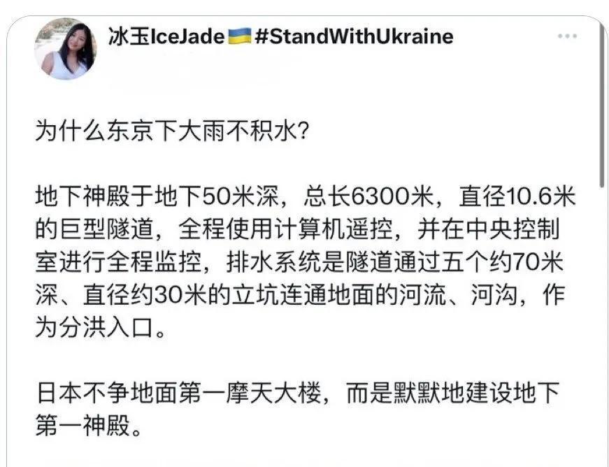 媚外女华人嘲讽北京暴雨：东京从不积水！却被东京被淹图打脸。

一名媚外女华人在网