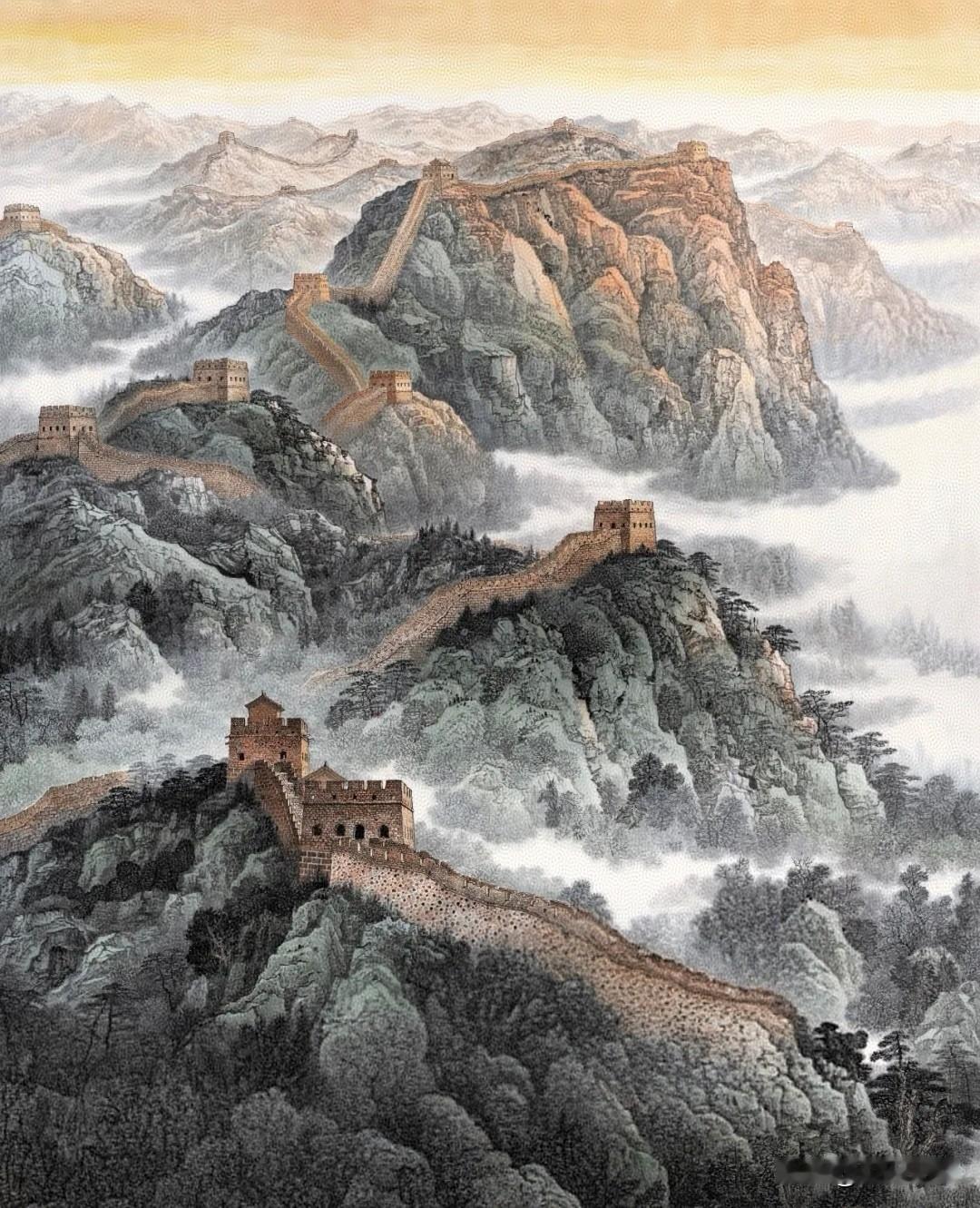 应朋友之约，我用半个月的业余时间，斗胆为其新装修房子的客厅画了一幅山水。
朋友很