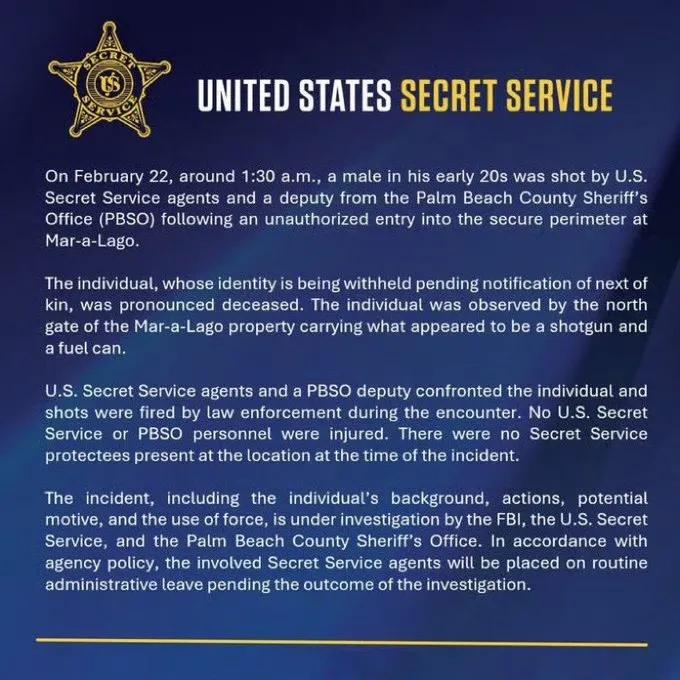 美国当地时间今天凌晨 1:30 左右，一名20岁出头的男子闯入了美国总统老特在佛