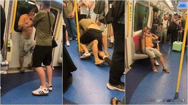 港铁上演全武行！男子脱衣露腹肌叫嚣“看谁厉害”，老伯锁颈膝撞反击
 
香港地铁发