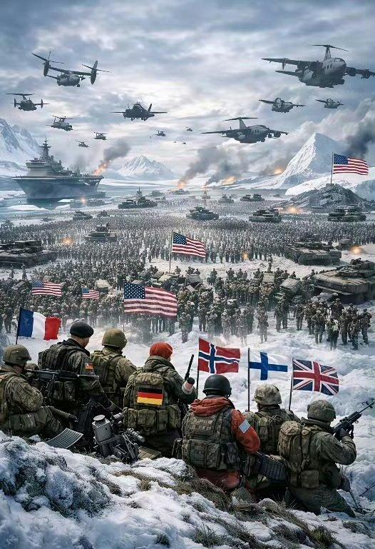 这图太形象了，八国联军抵御美军登陆格陵兰岛。

南评：最新消息，德国的大兵已经撤