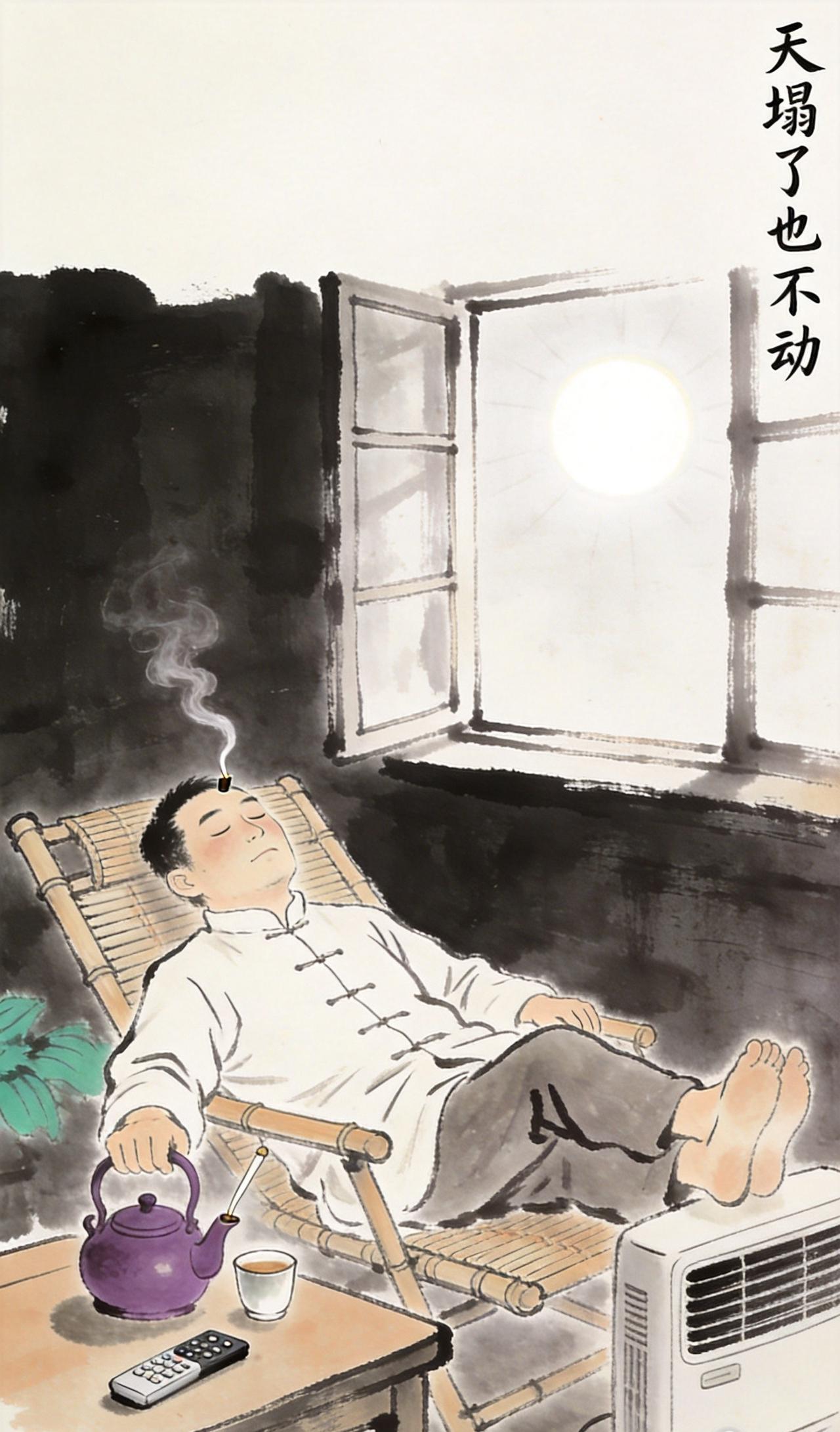 嘴上说喝茶养生，身体却在摆拍
躺平、续命、装文艺、发朋友圈——八幅老树画画风格的