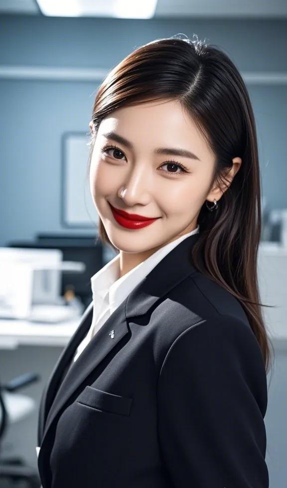 自信职场女郎，红色唇彩点缀职场风采！💄💼✨知性美～茜然 女总裁职业装 美女可