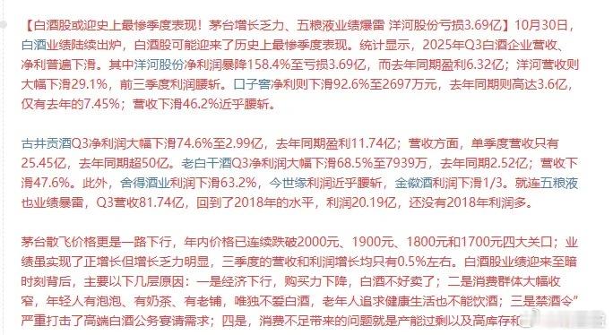白酒板块交出史上最惨淡的季度成绩单！贵州茅台增长陷入乏力，五粮液业绩不及市场预期