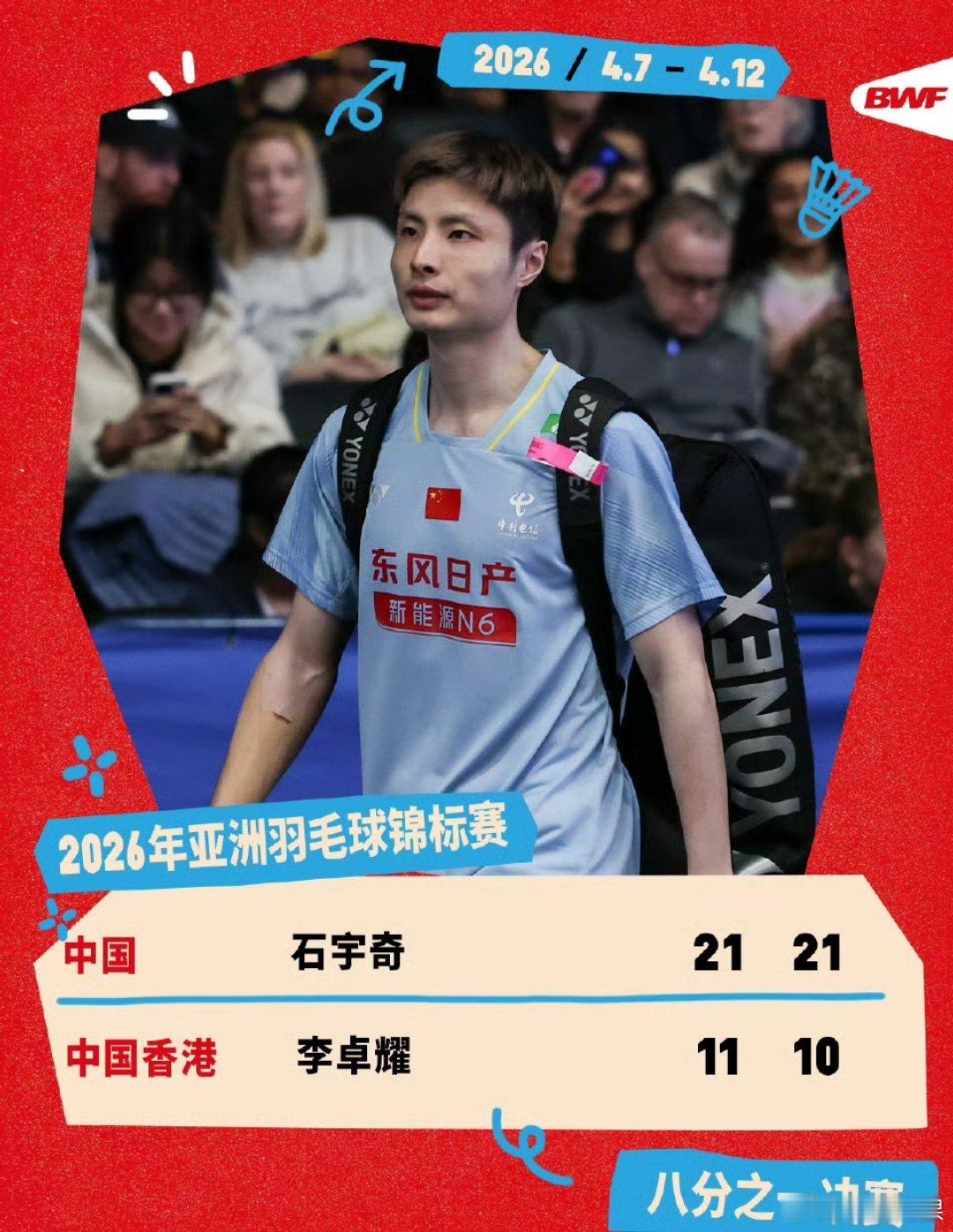 石宇奇进亚锦赛8强被记者问是不是瘦了回答说羡慕吗的石头强势拿下，向着最后终点迈进