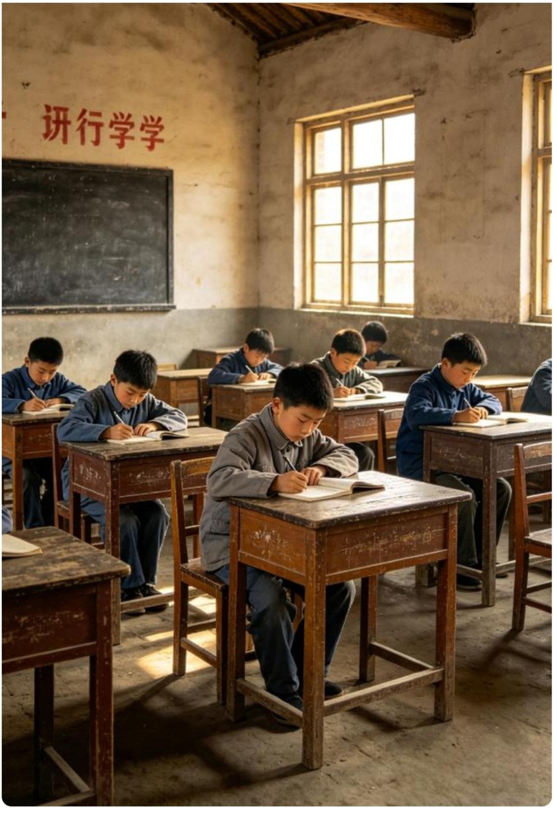 童年的回忆
      图中画面，真实的还原了八十年代，农村学校。教室学生学习场