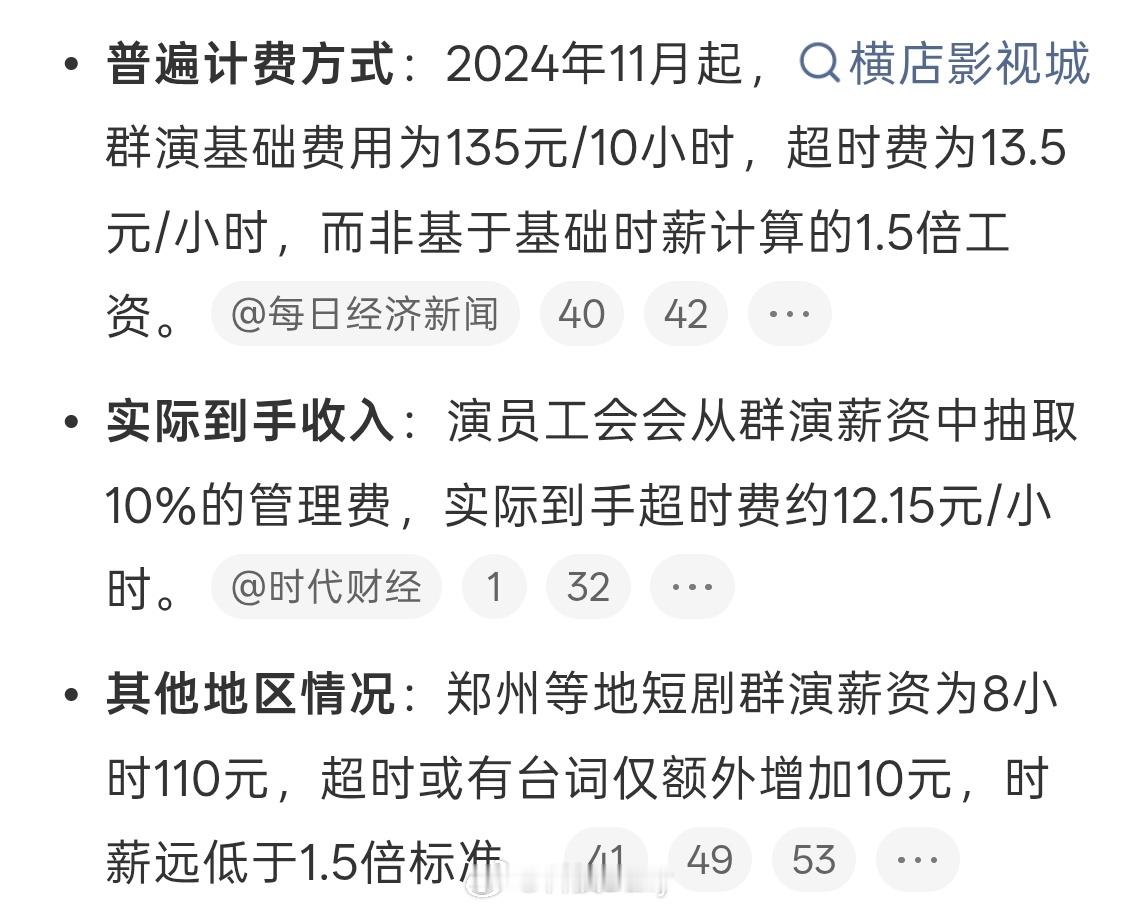 群演待遇 8小时后1.5倍工资群演也太苦了，辛辛苦苦八小时工资这么低呀。为什么还