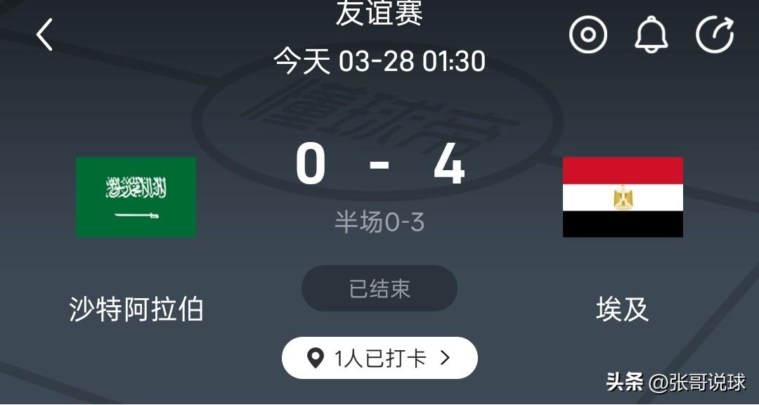沙特0-4埃及，沙特队全场零射正，埃及队8次射正球门范围，沙特没机会，沙特只是控