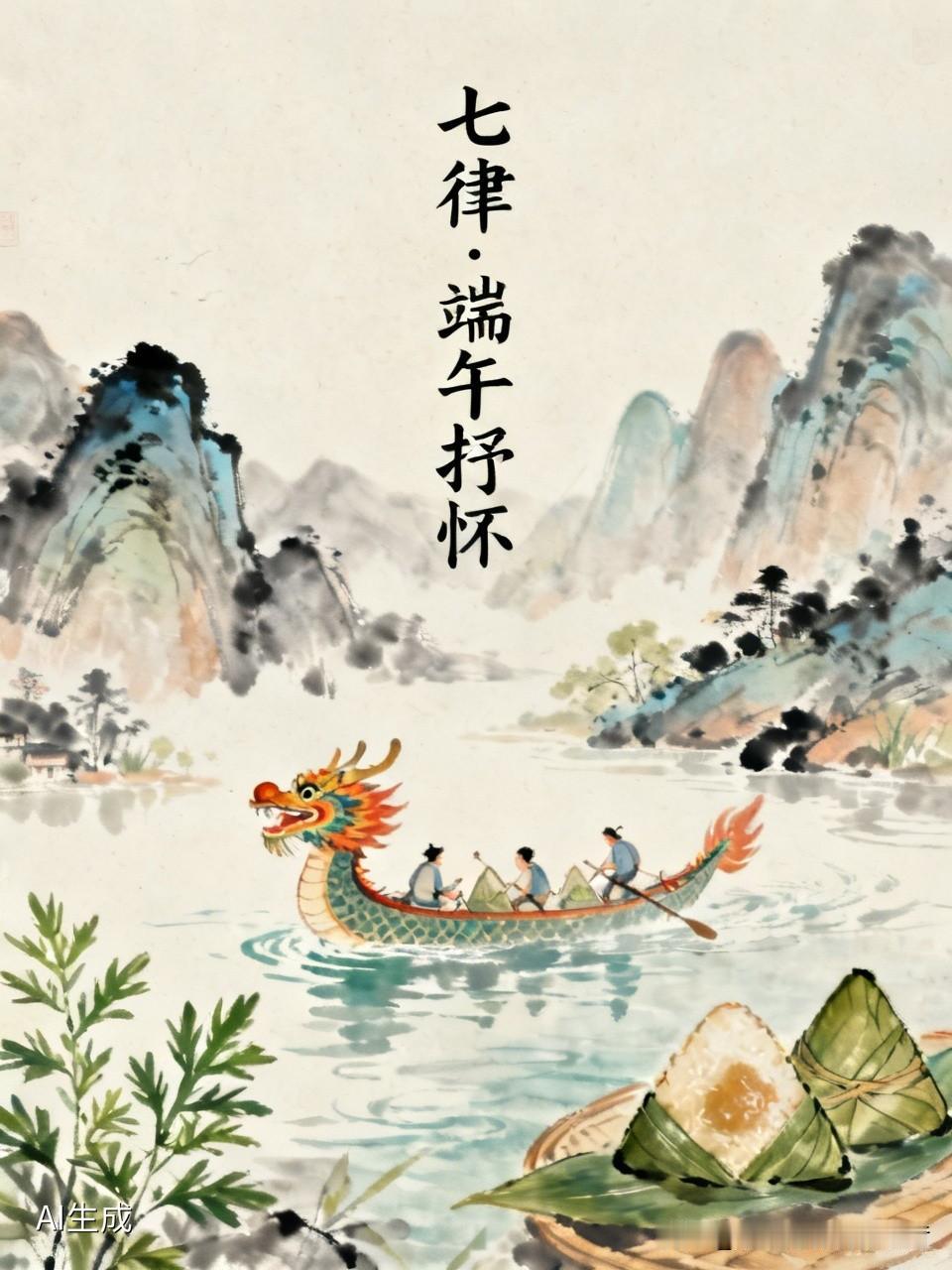 《七律.端午抒怀》
榴花艳艳映端阳，艾束高垂满院芳。
碧水龙舟寻楚客，青筒米粽裹