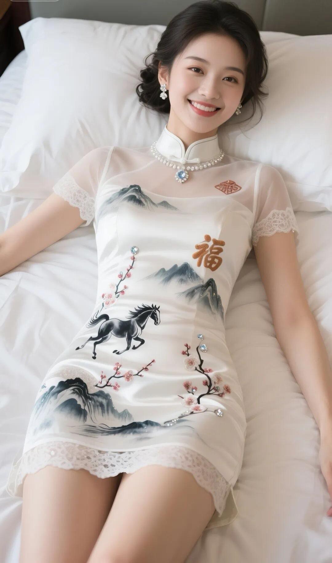 🪶 古风诗意风
燕归花影里，一襟清韵入怀来。
一袭素白旗袍，藏着东方的诗意与温