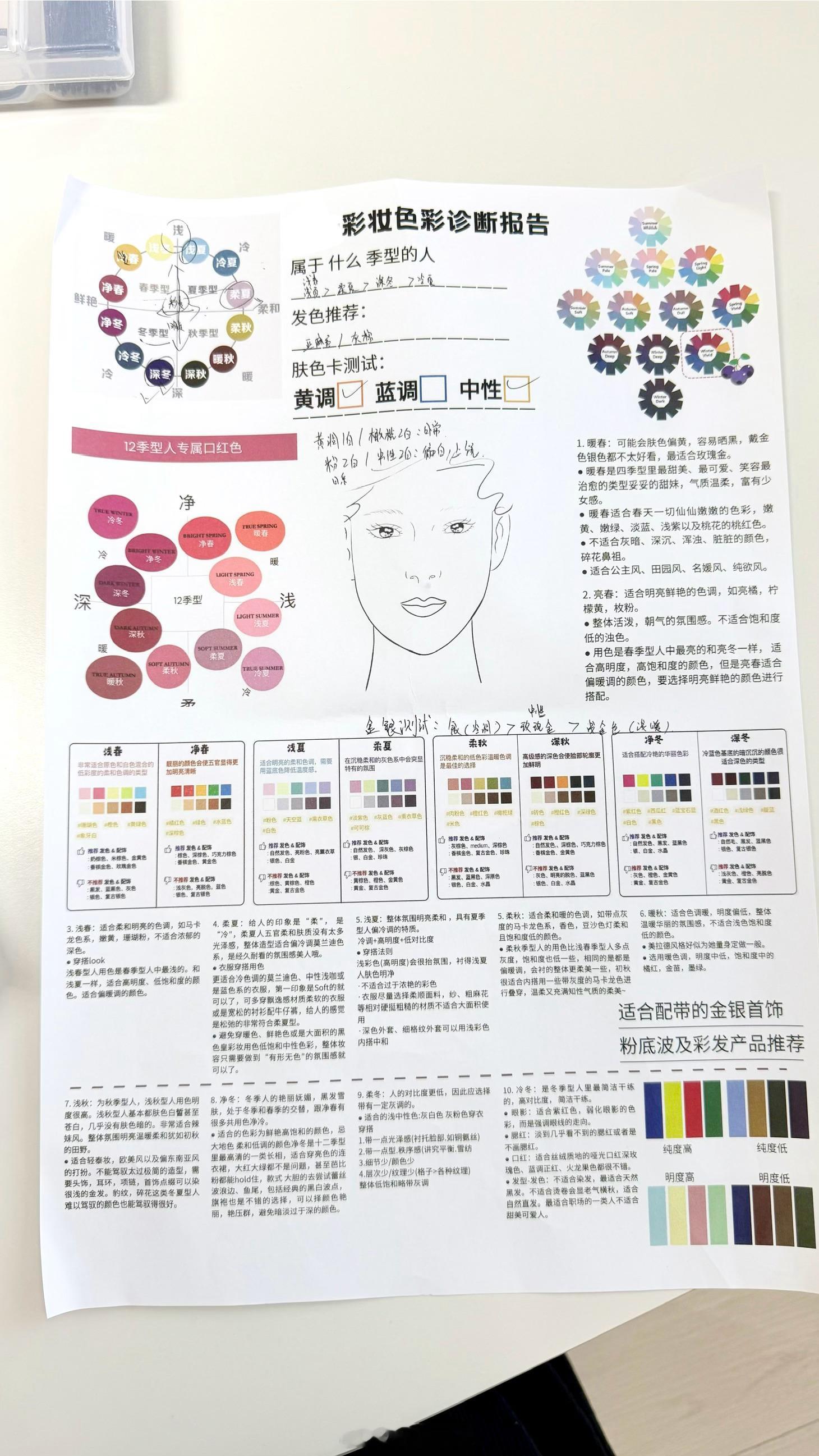 今天终于去做了色彩测试，确定了我为浅夏星人，还发现我是橄榄皮，得到了很多新的彩妆