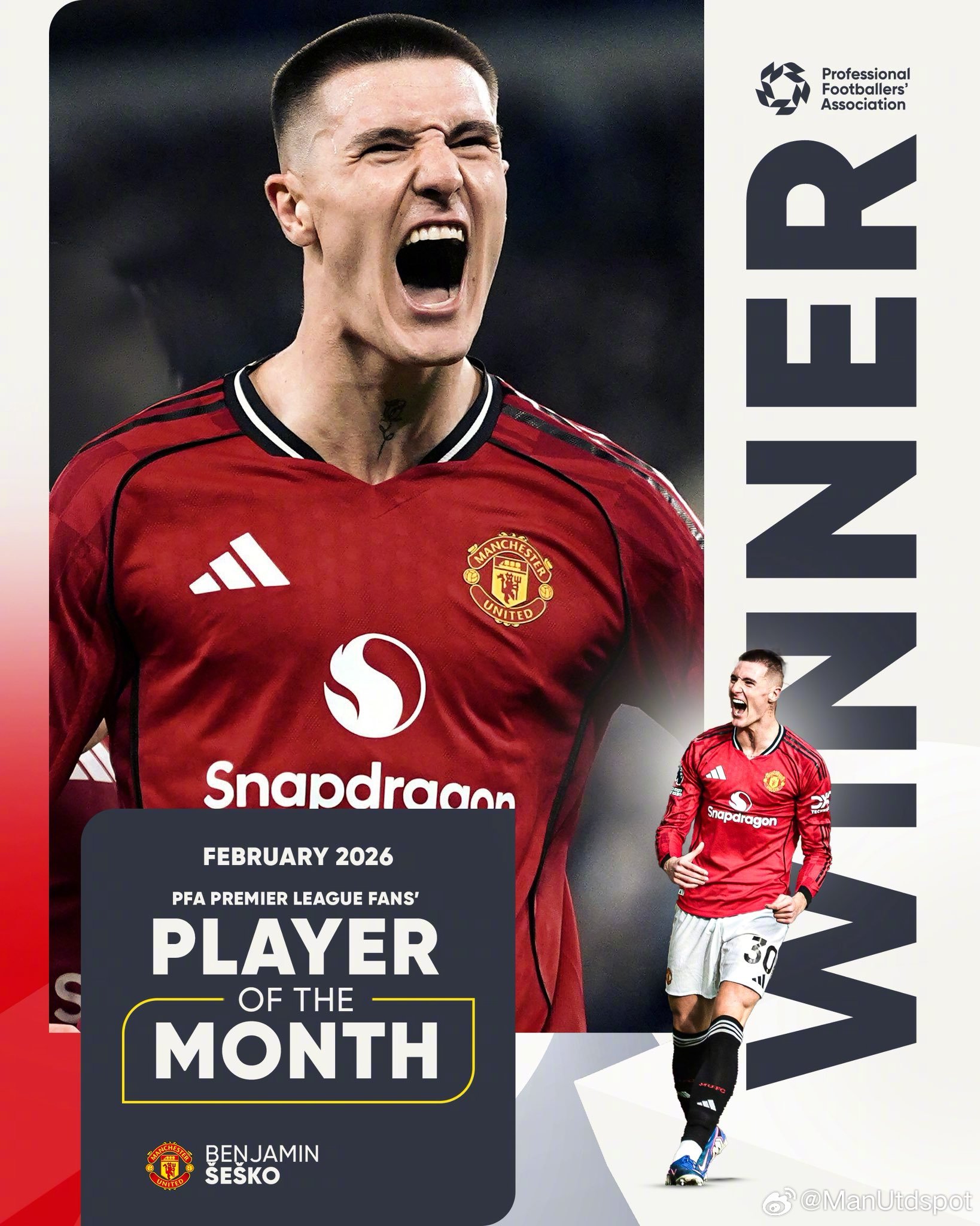 塞斯科当选PFA英超2月最佳球员。ManUtdspot曼联英超联赛
