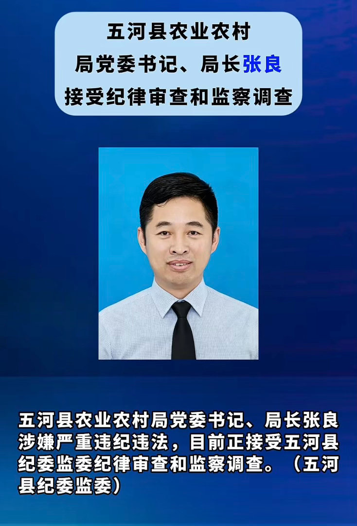 【#五河县农业农村局局长张良被查#】#安徽反腐快讯# 五河县农业农村局党委书记、