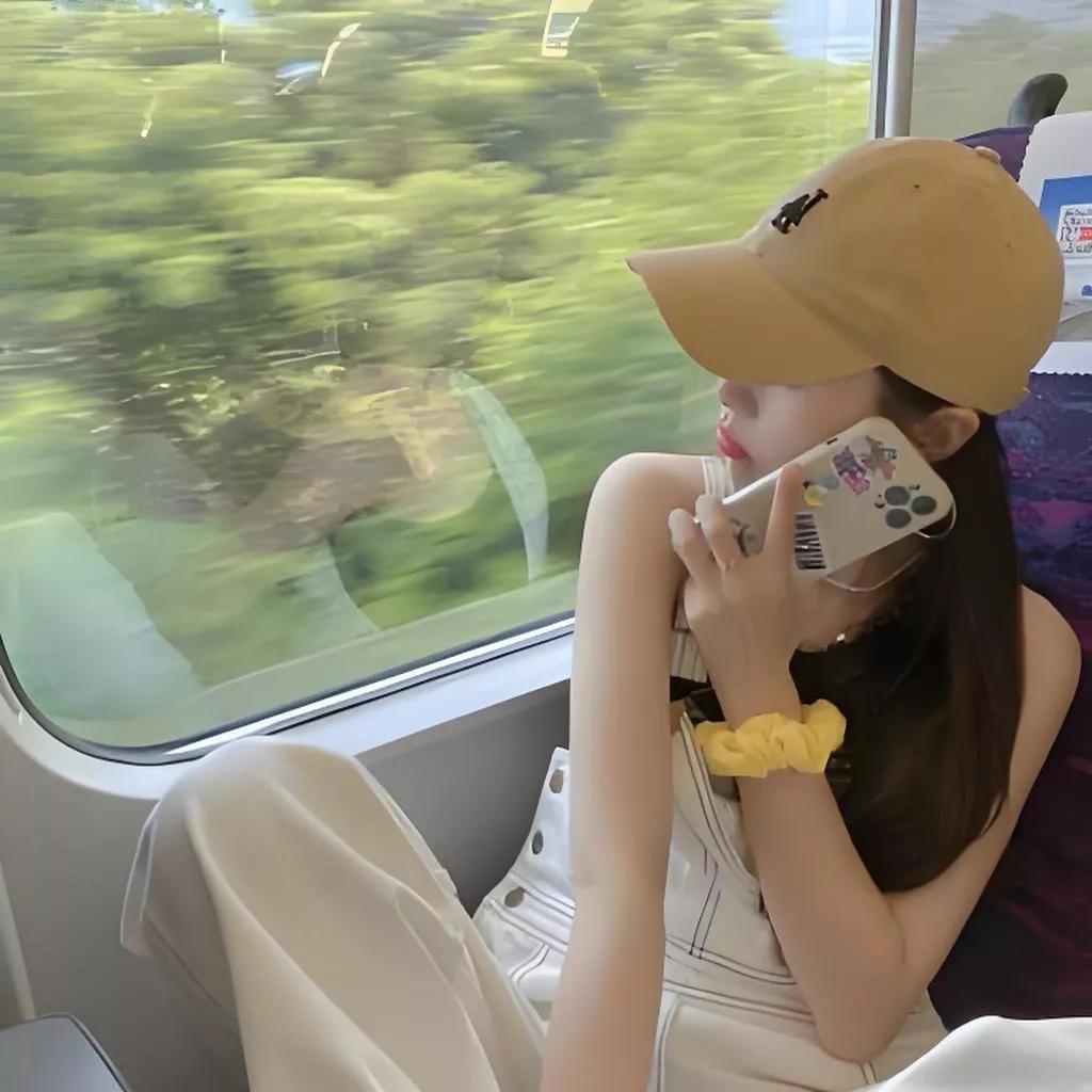 悠闲的火车之旅，戴着帽子，听着音乐，享受美好时光。火车上的风景照 火车旅行感悟 