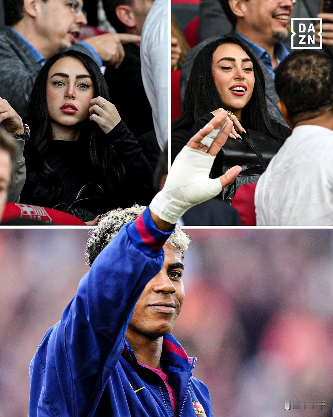 如胶如漆不舍分开，亚马尔25岁的女朋友现场观战为亚马尔加油助威!

在今晚巴萨与