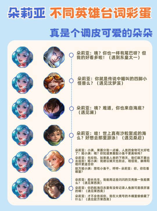 朵莉亚遇到不同英雄触发隐藏台词！