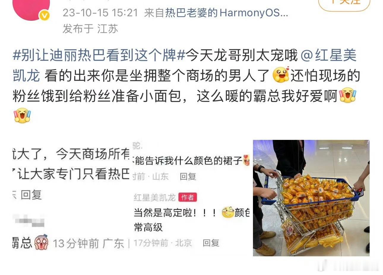 迪丽热巴给粉丝逆应援送盼盼小面包，之前好像萤火虫也收到过小面包🙊 