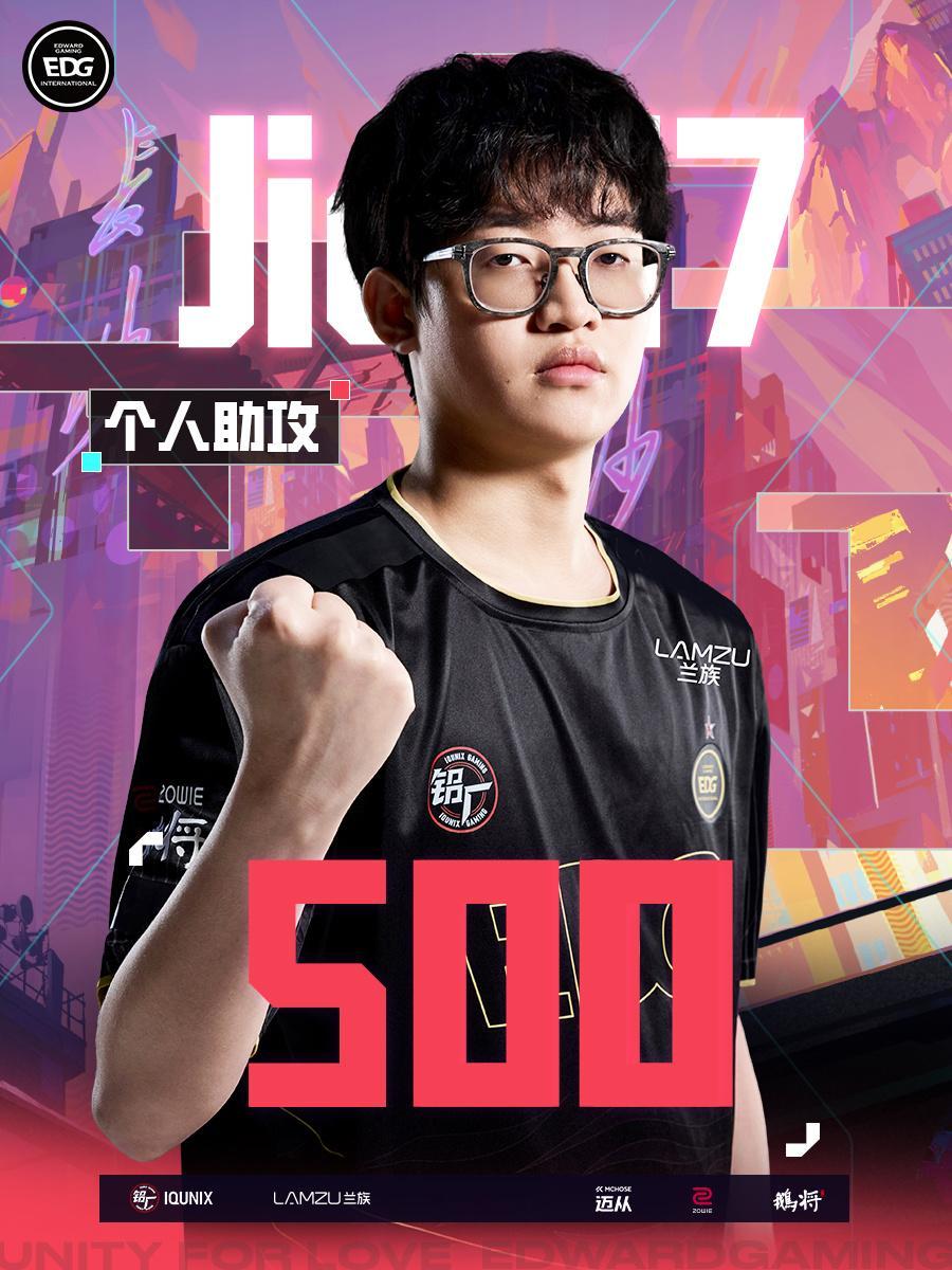 里程碑达成 | 恭喜Jieni7选手个人助攻数达到500！Jieni7解锁500