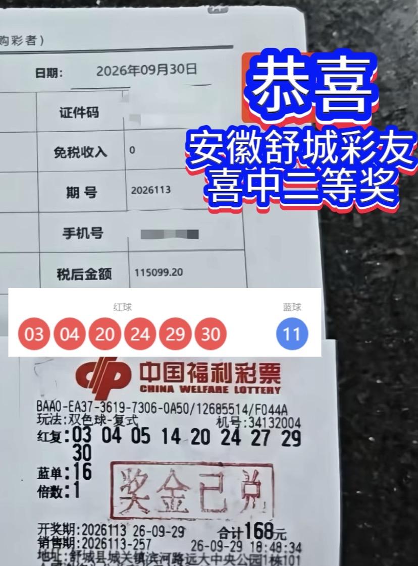 双色球26113期安徽舒城彩友遗憾兑奖！红球全中，一号之差错失头奖。

双色球2