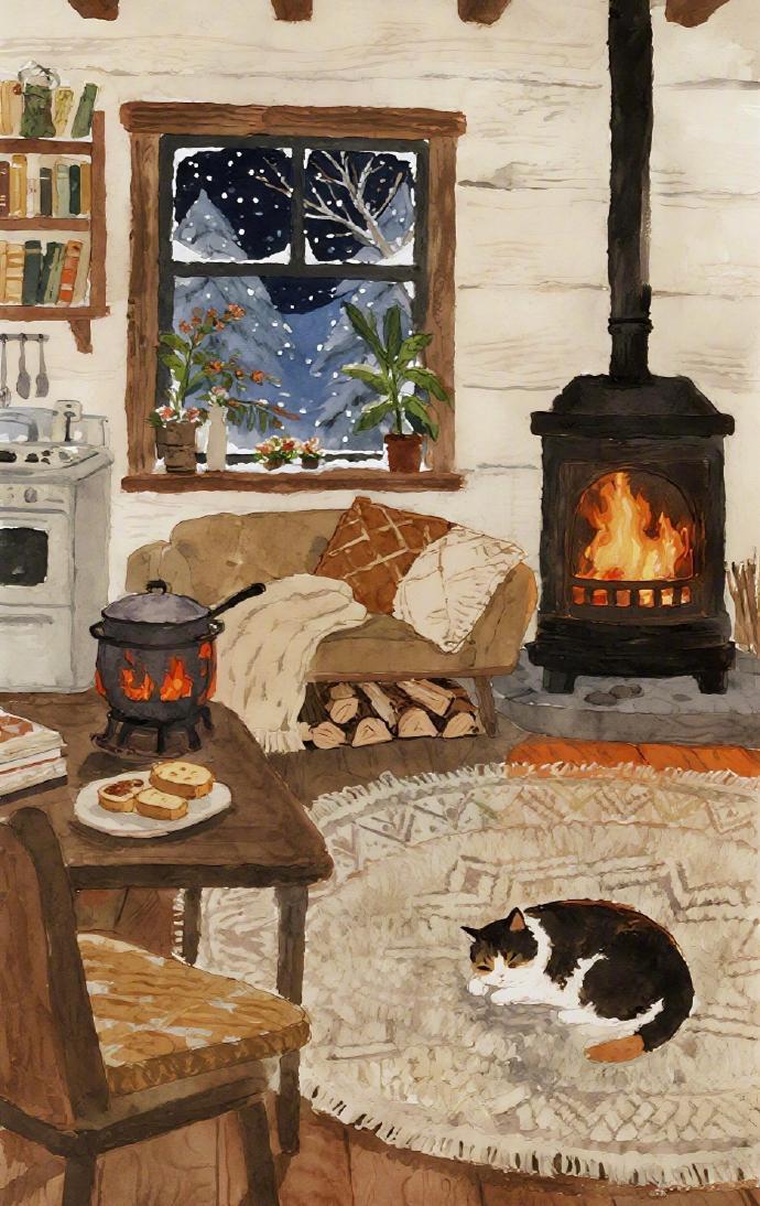 冬日小理想：拥有一个壁炉。 