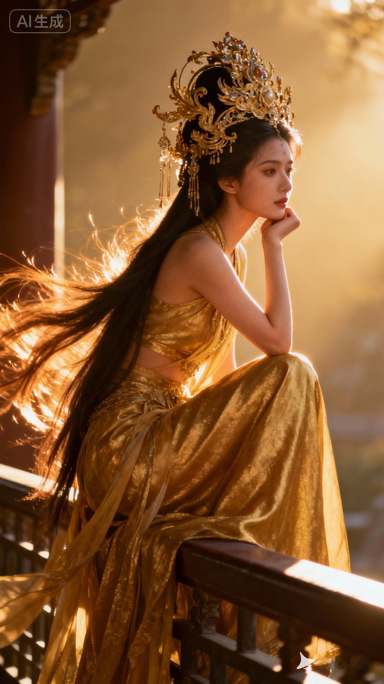 “金衣美人倚栏望，日暮思归意自长”，这画面太美了。让我想起杜甫笔下“天寒翠袖薄，