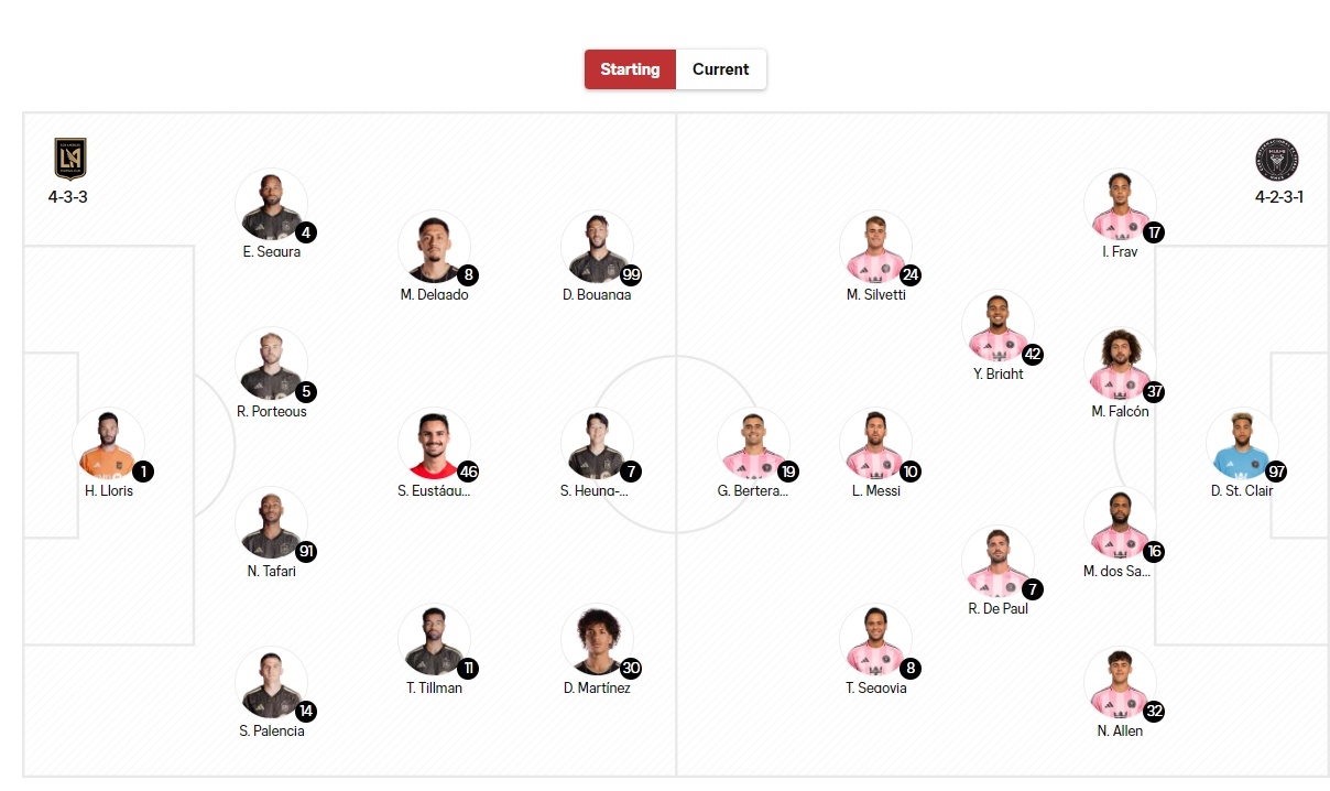 迈阿密国际做客洛杉矶fc首发出炉！梅西领衔！迈阿密国际完整首发：97-圣克莱尔、