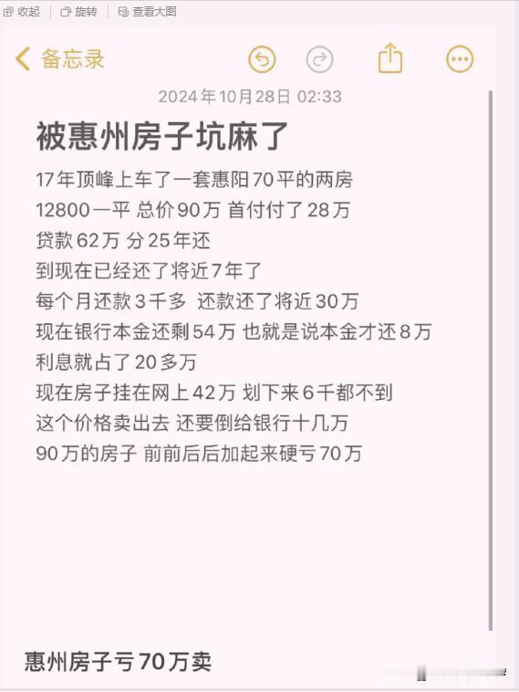 被惠州房子坑麻了！90万买的，现在卖42万，都没人要！
 
刚才看到一个广东友友