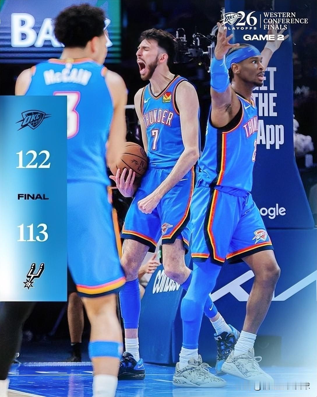 飘了？雷霆官方高调炫耀G2胜利！

NBA西决G2大战落幕，雷霆主场122-11
