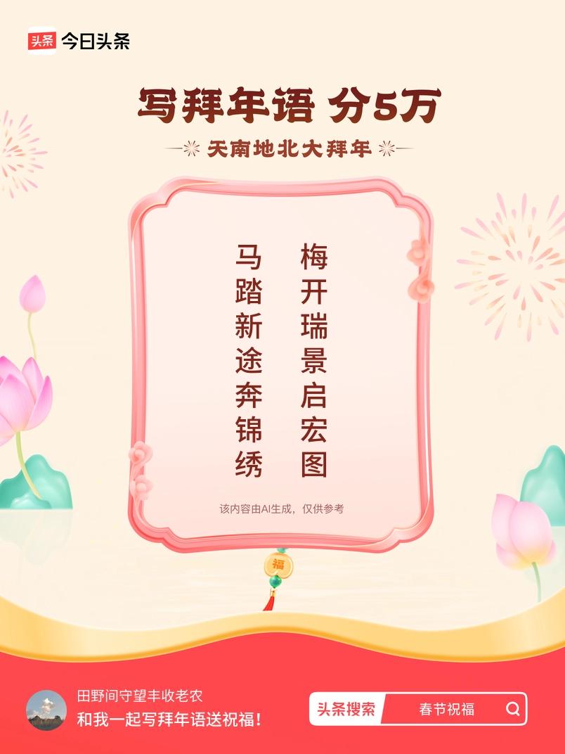 写拜年语送祝福新春拜年送祝福！我的祝福是：“马踏新途奔锦绣，梅开瑞景启宏图”！快