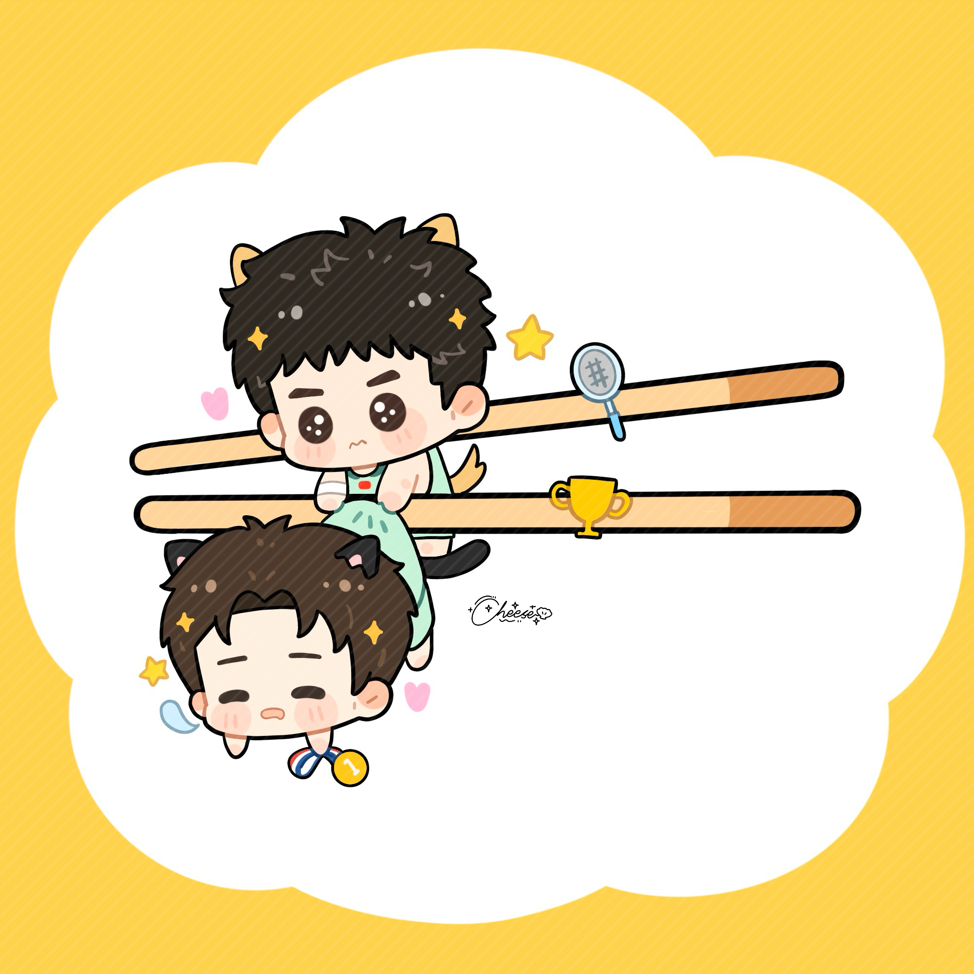 铿铿抓住畅畅和🥇！打卡棒✓ 下次观赛会发🧱🍎祝福并带梁王组合组队四周年快乐