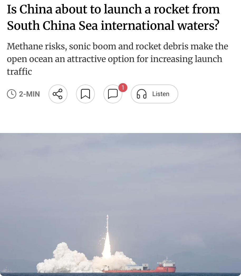 外媒：中国计划首次在南海国际水域发射火箭，展示更灵活的海上远程发射能力。

31