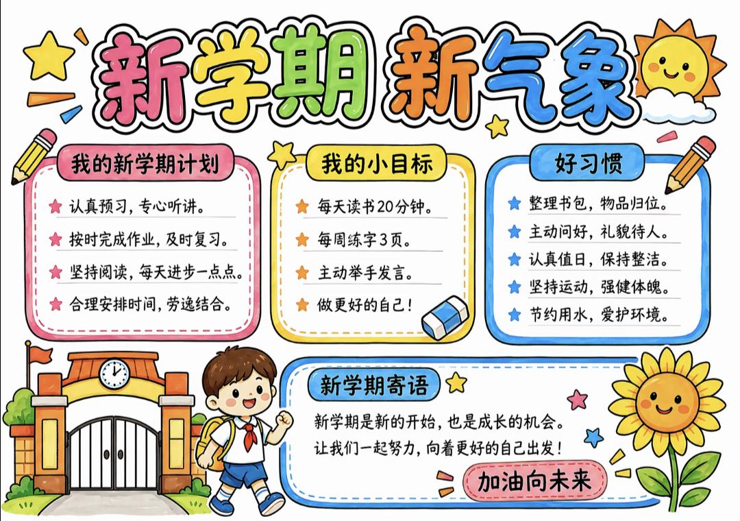 中小学语文手抄报，新学期主题手抄报，收藏参考学习