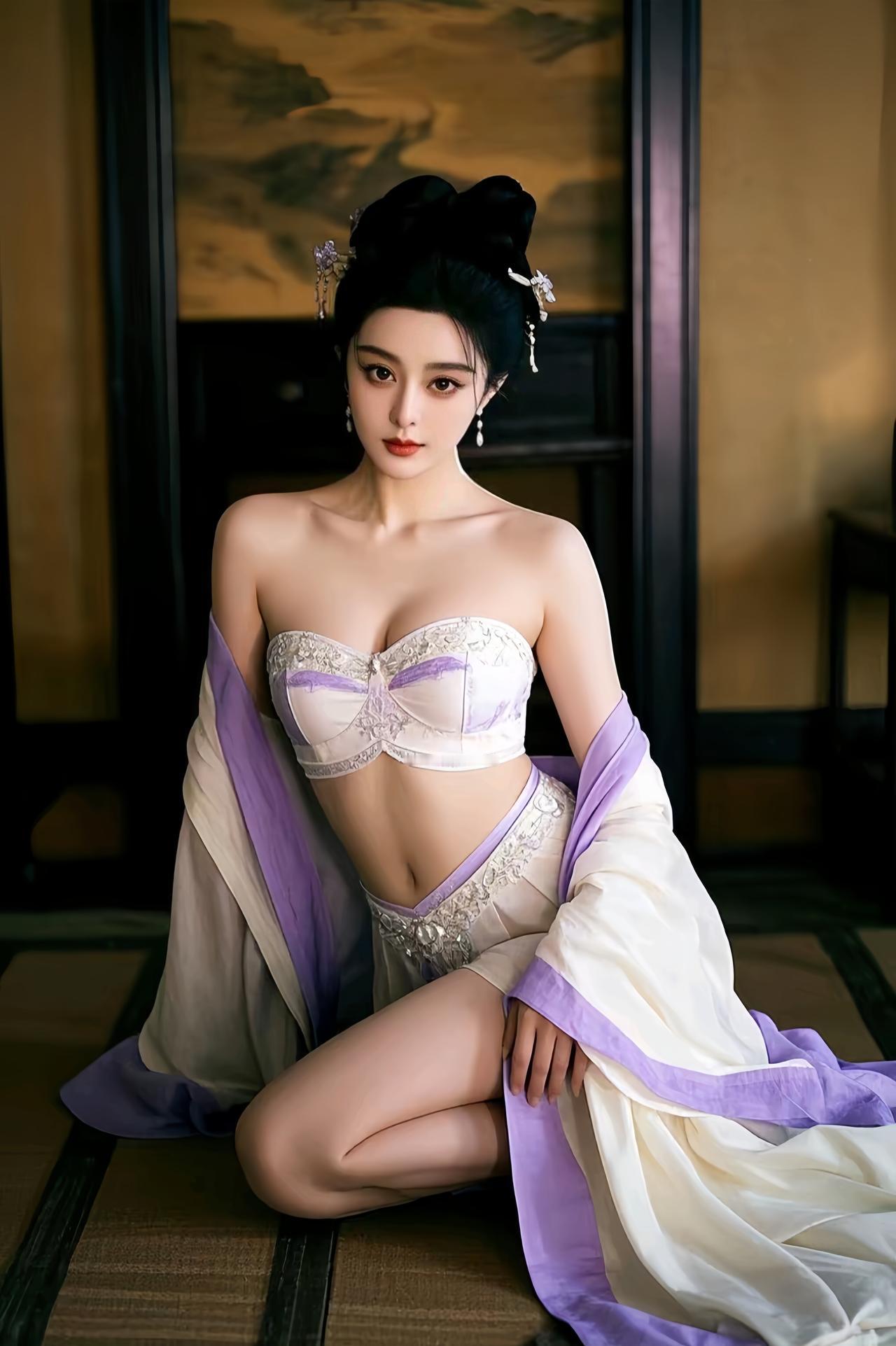 紫袂轻垂，云鬓挽起半卷风月。
一帘古意晕染眉眼间的温婉与缱绻，似从旧时光里款款走