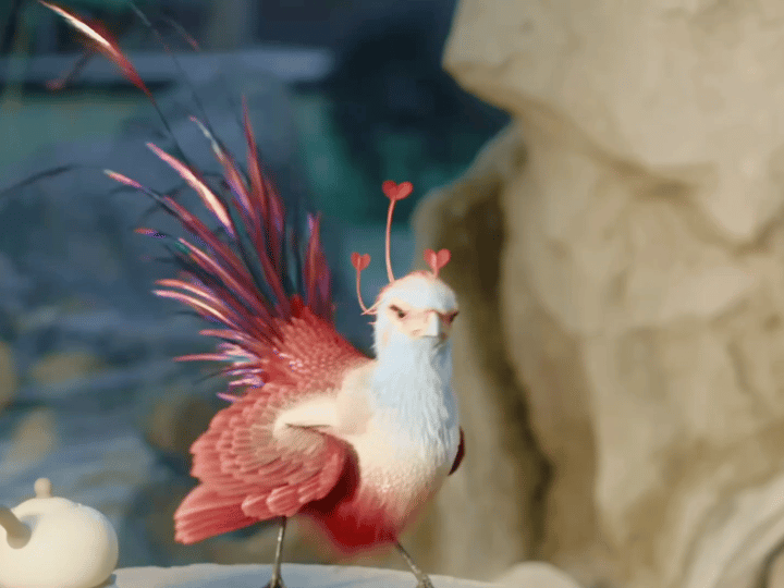 《与凤行》中的小凤凰形象，参考的唐代青釉褐绿彩凤鸟纹壶，1983年湖南望城长沙窑