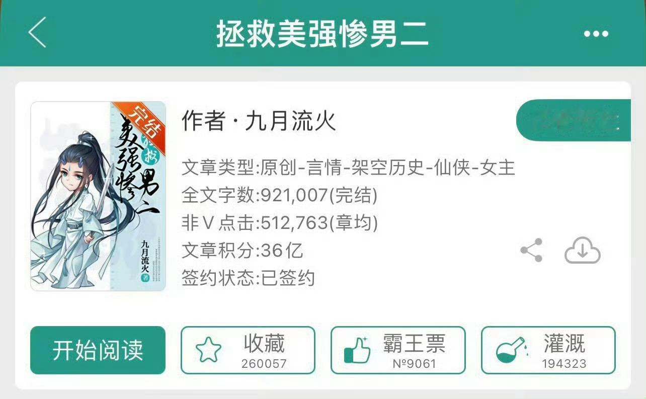 小说推荐：《拯救美强惨男二》 作者:九月流火简评：努力成长型天道女主vs美强惨清