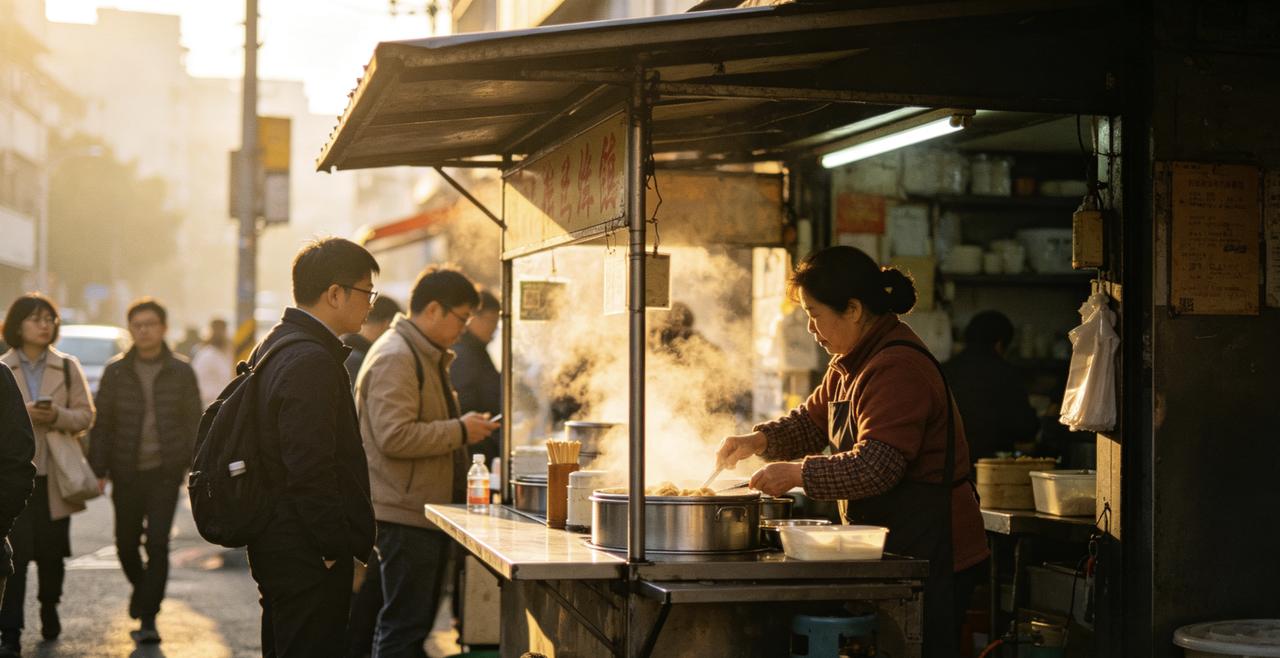 深夜翻到旧手机里这张照片，瞬间破防了。

三年前挤地铁上班，每天经过这个早餐摊。