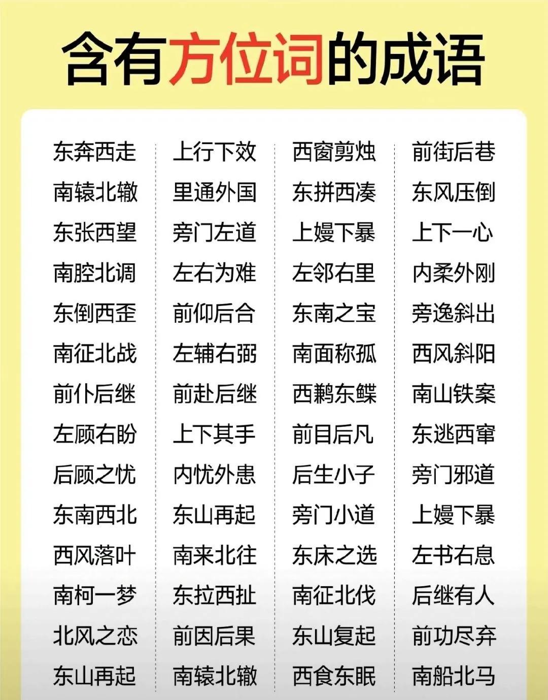 成语学习：含有方位词的成语