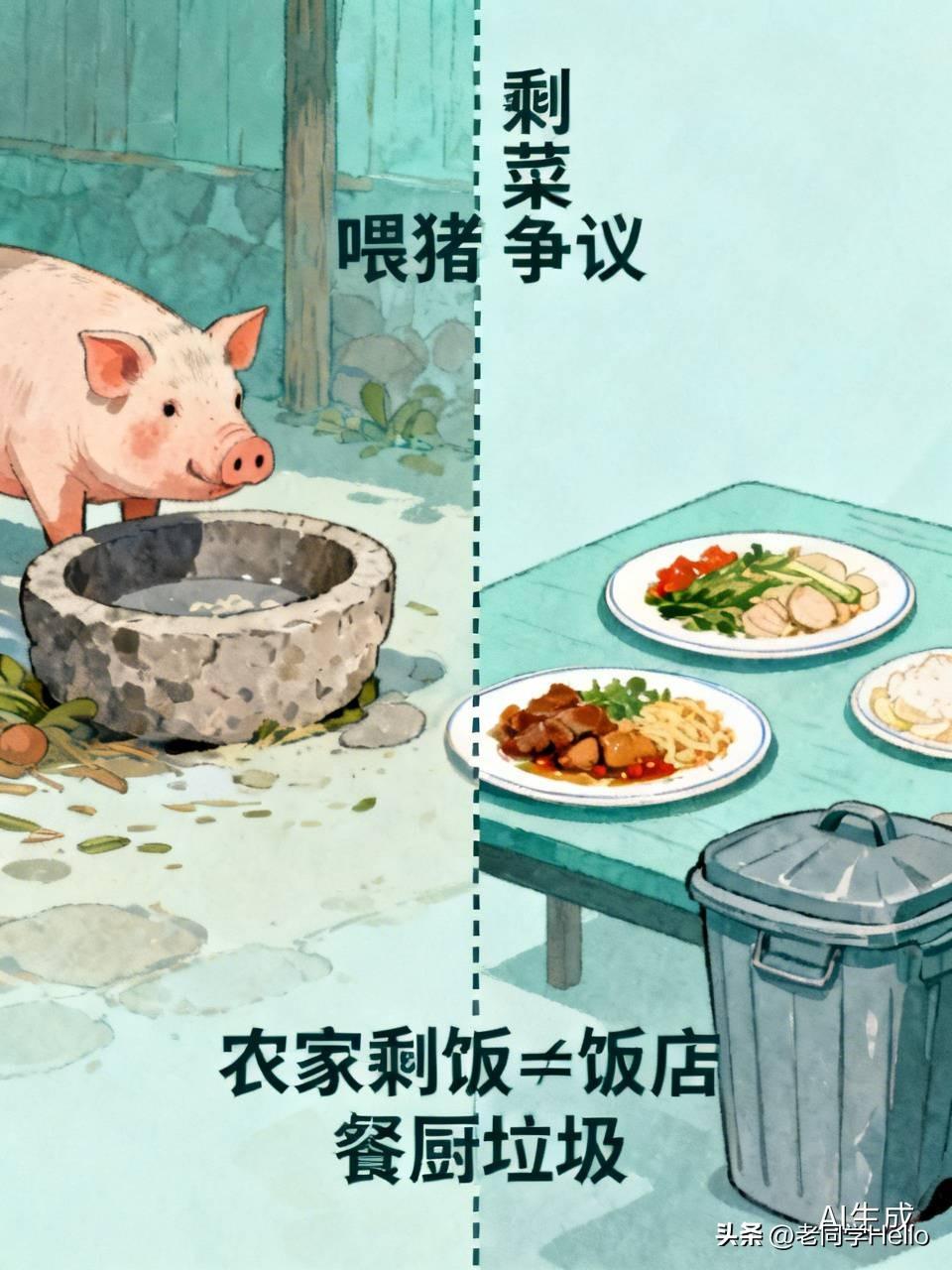 剩菜喂猪引争议，网友观点获共鸣，农村历来有剩菜剩饭喂猪的习俗，如今被指出涉嫌违法