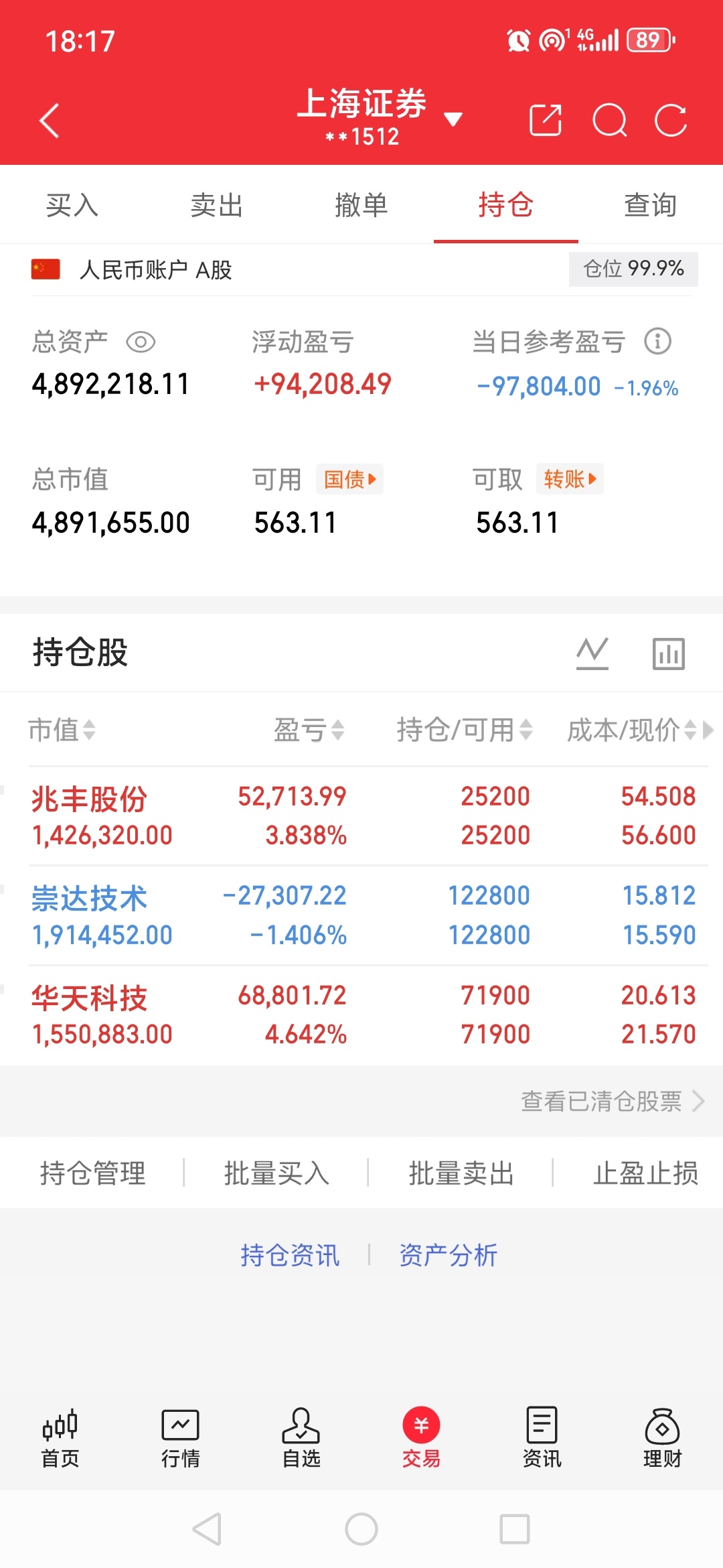 今天简单更新持仓。同步操作168 