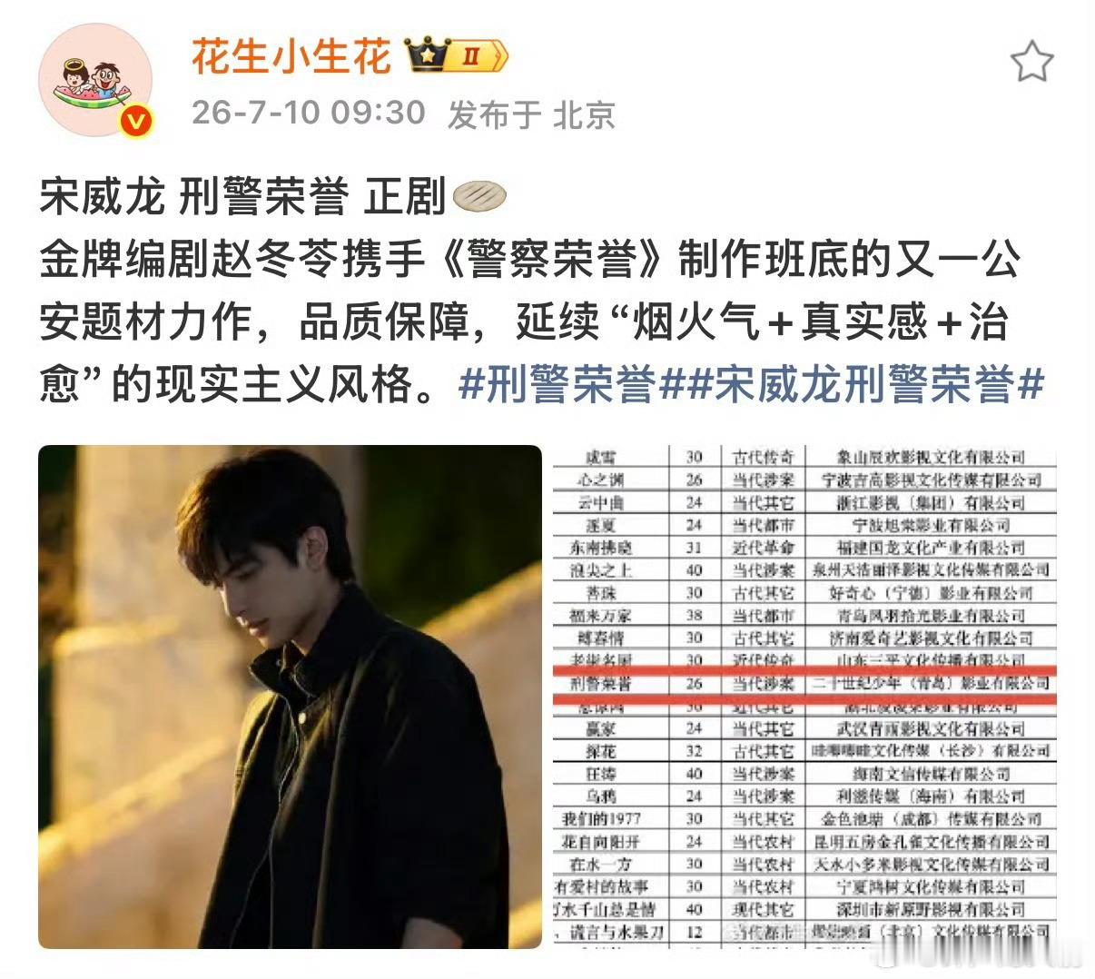 曝宋威龙下部剧是刑警荣誉，莫名感觉很适合老🐉，他现在就有种让人看到想喊哥哥的安