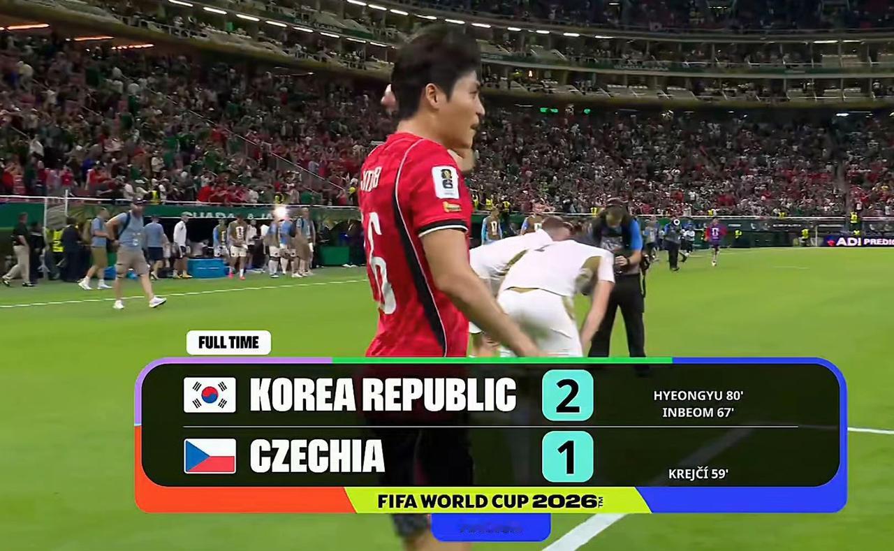 韩国2-1捷克！实力还是有差距的，基本压着打，捷克就只有高空球对韩国威胁比较大。