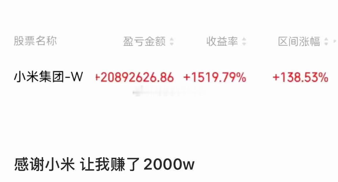 网友持有小米股票，5年间挣了2,000万！持有小米股票要求还挺高的，首先门槛费是