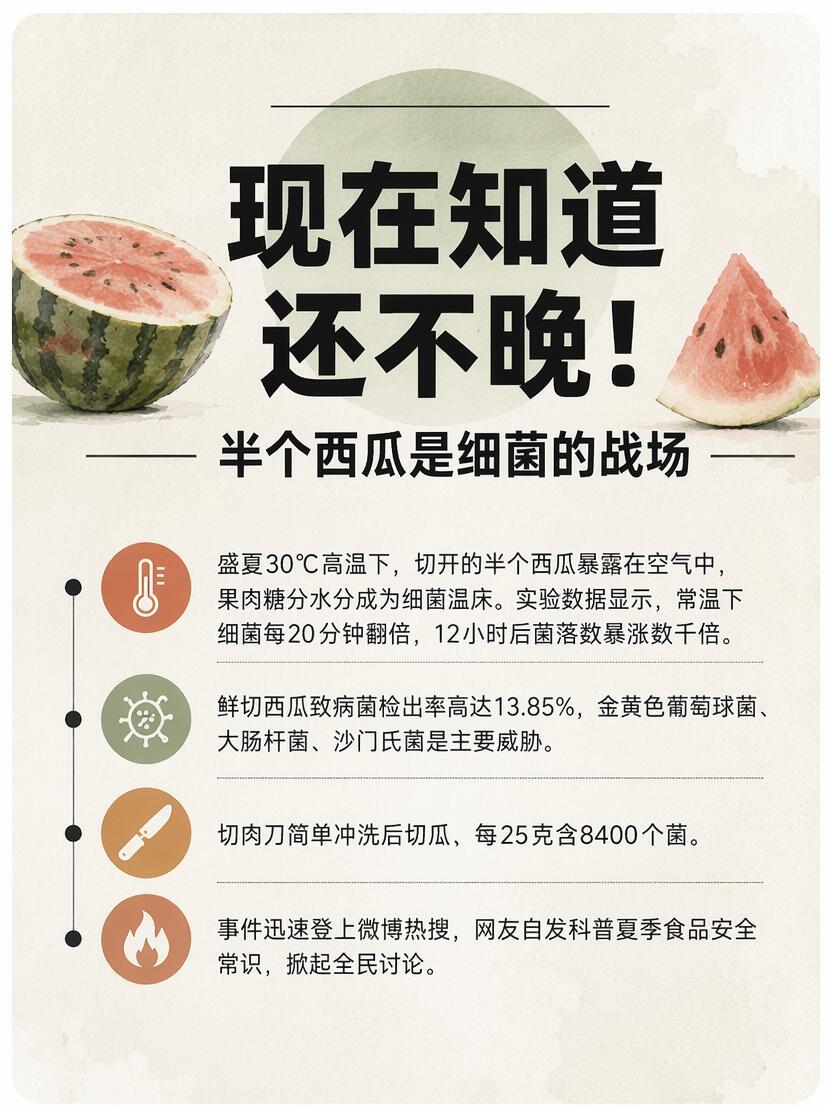 西瓜切开冷藏不要超过24小时现在知道还不晚！半个西瓜是细菌的战场今年已经吃了一个