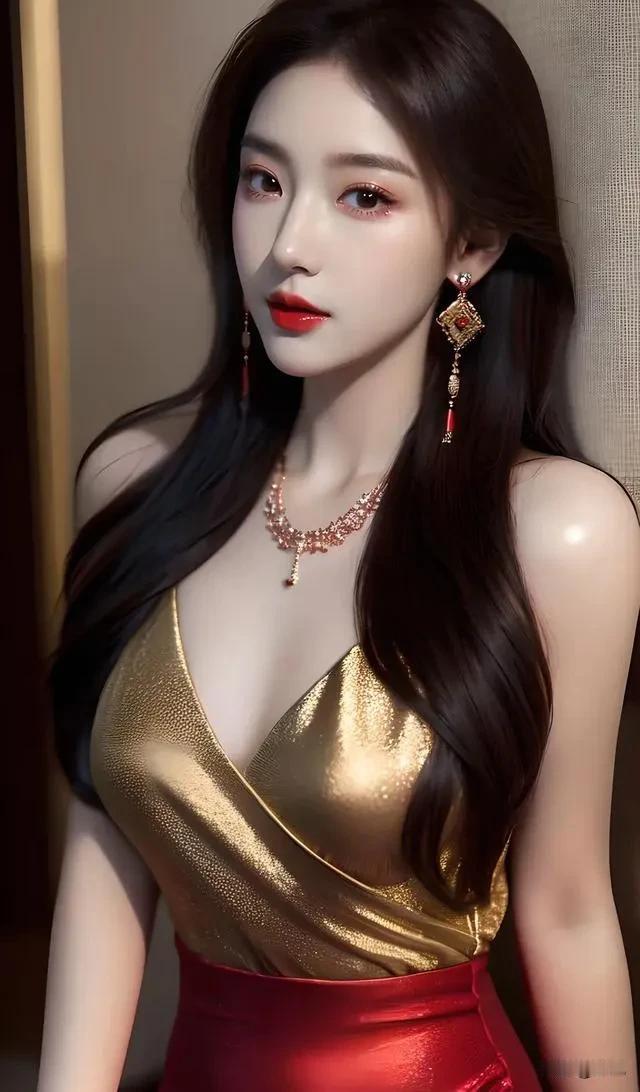 金光闪闪，华丽迷人!配上红色裙子，真是美翻了！女人长得漂亮重要吗