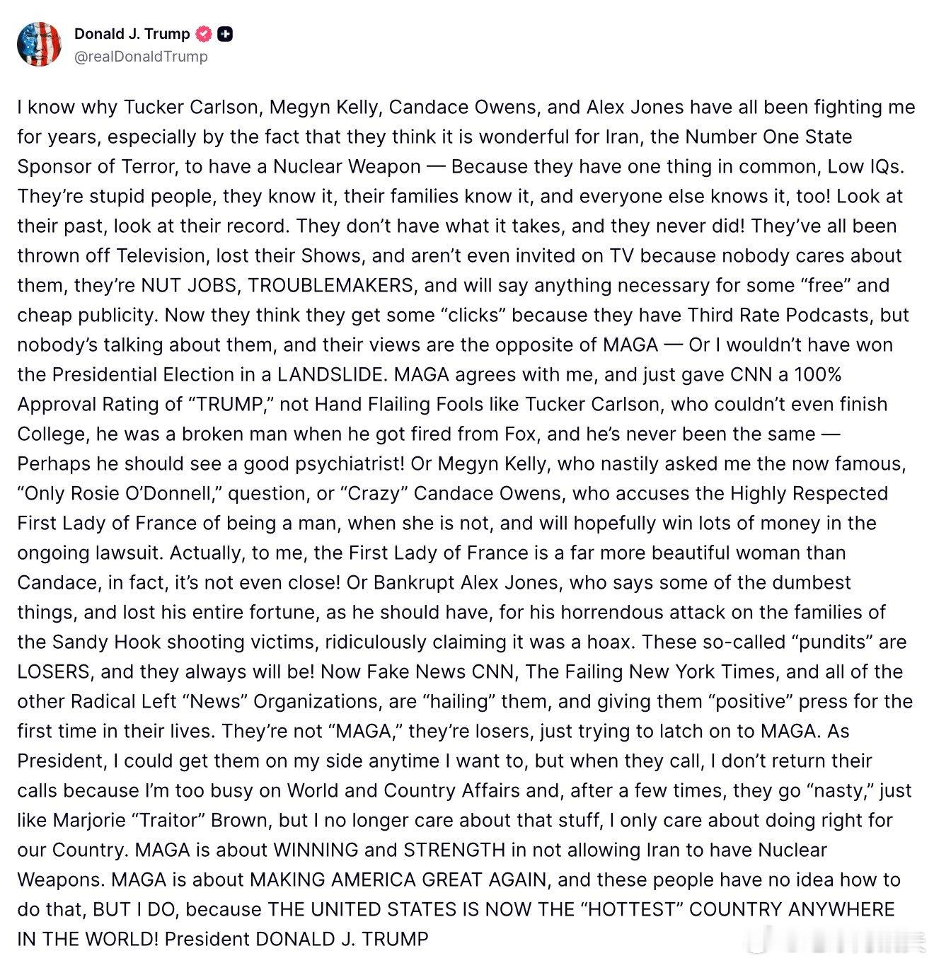 ‼️特朗普：“我知道，为什么塔克·卡尔森（Tucker Carlson）、梅根·