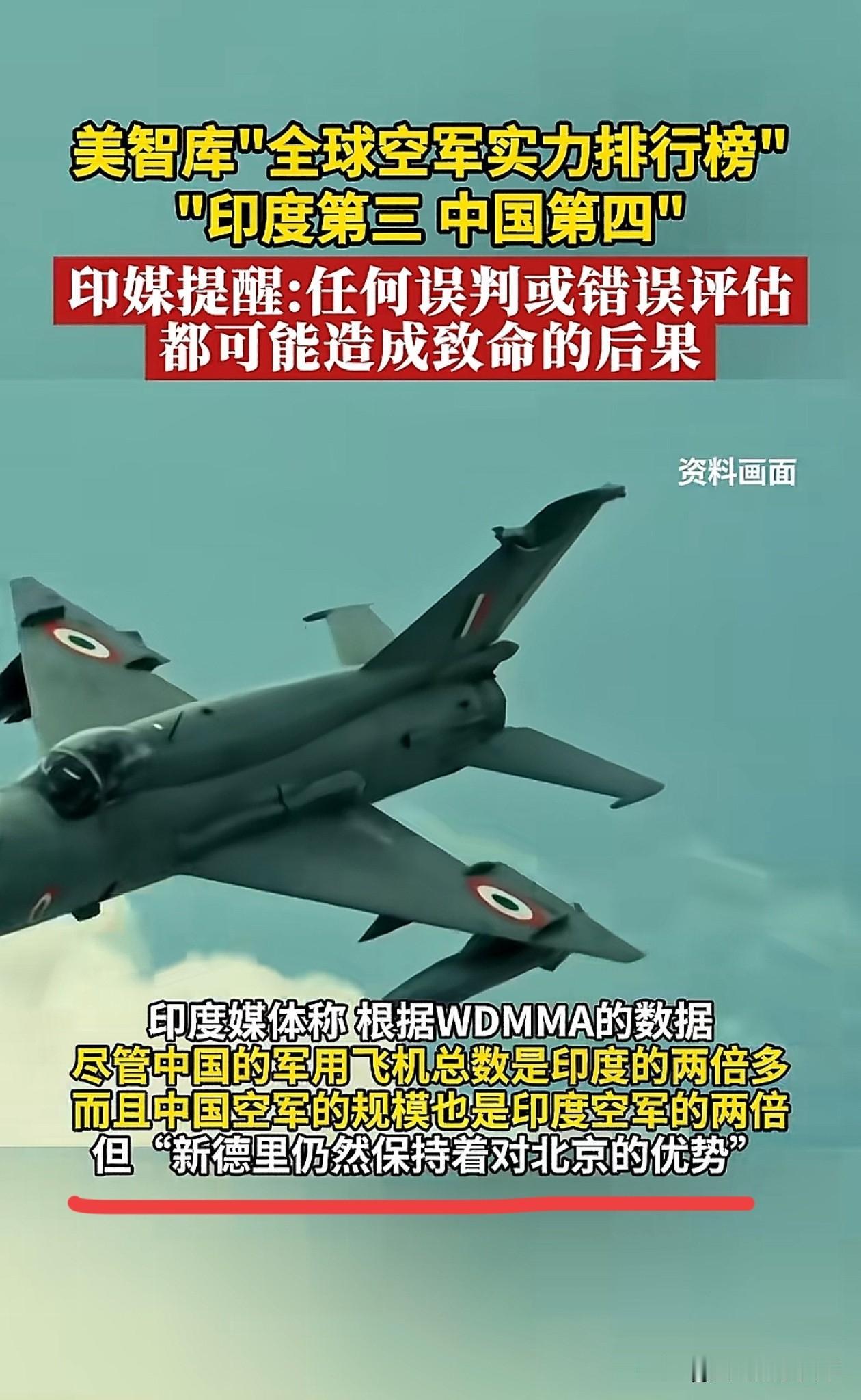 印度太奇葩！美智库说印度空军世界第三，印度就敢认，更是口出狂言：虽然邻居飞机总数